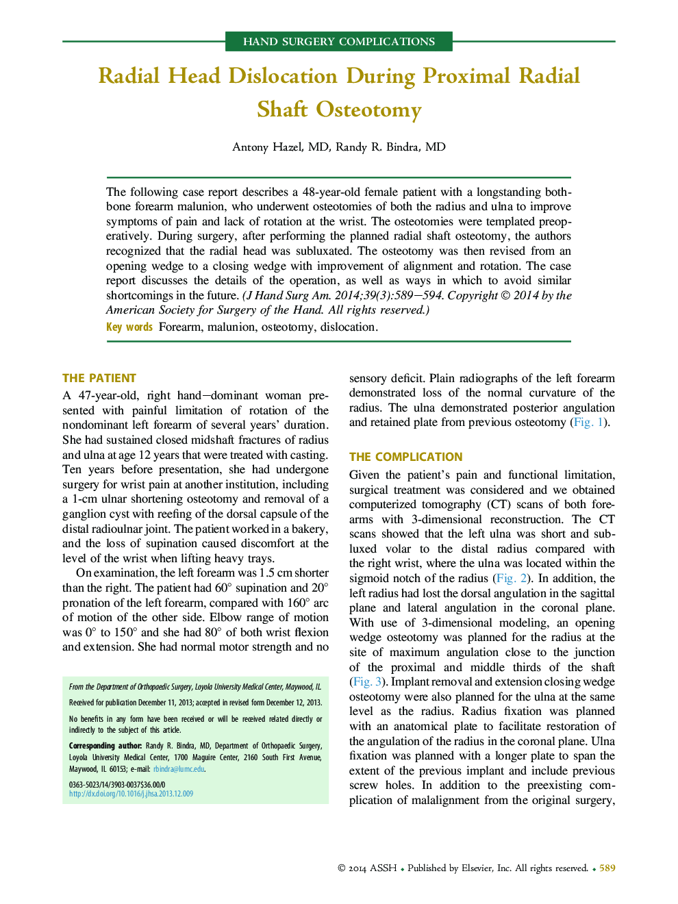 Radial Head Dislocation During Proximal Radial Shaft Osteotomy 