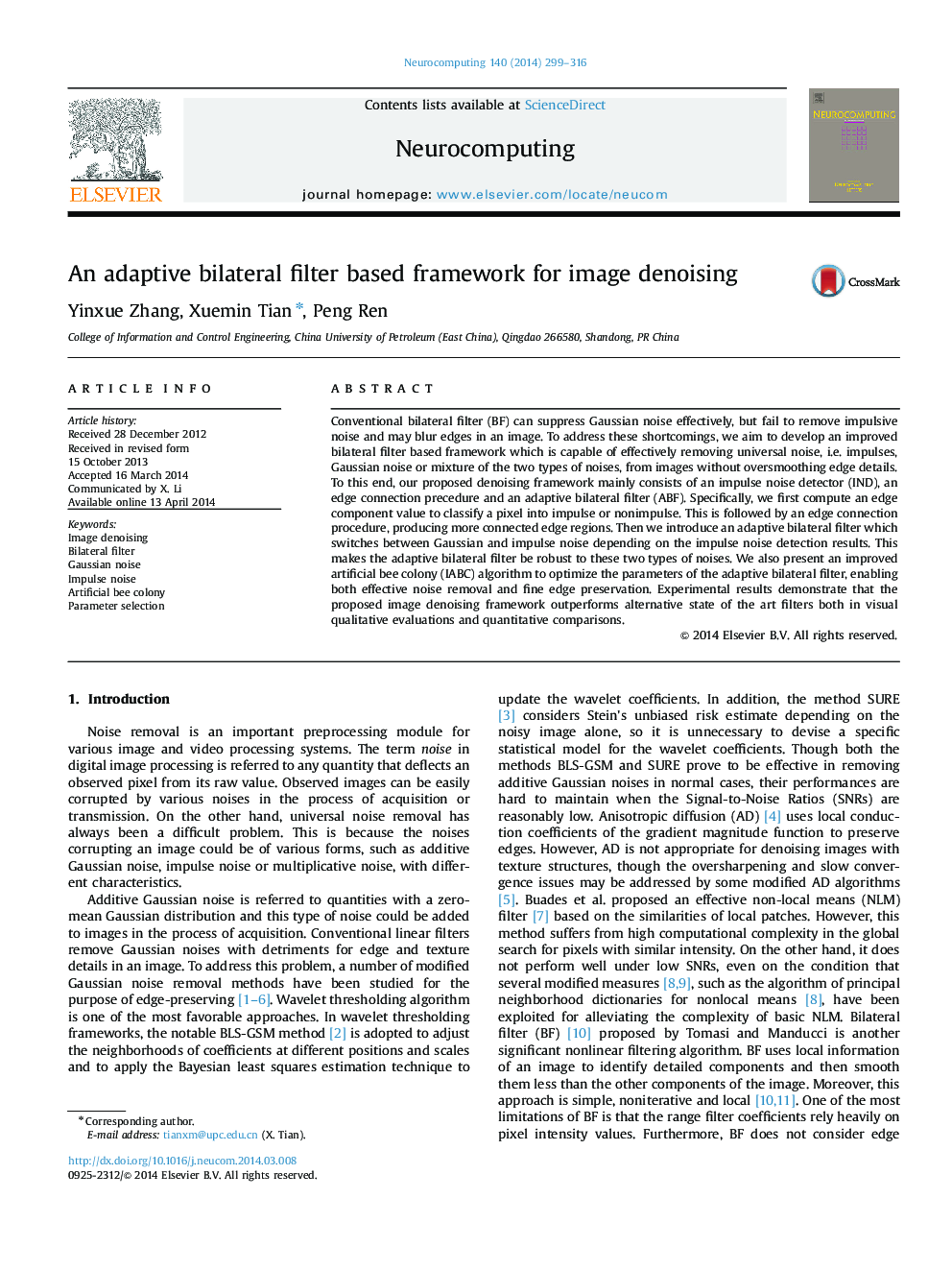 An adaptive bilateral filter based framework for image denoising