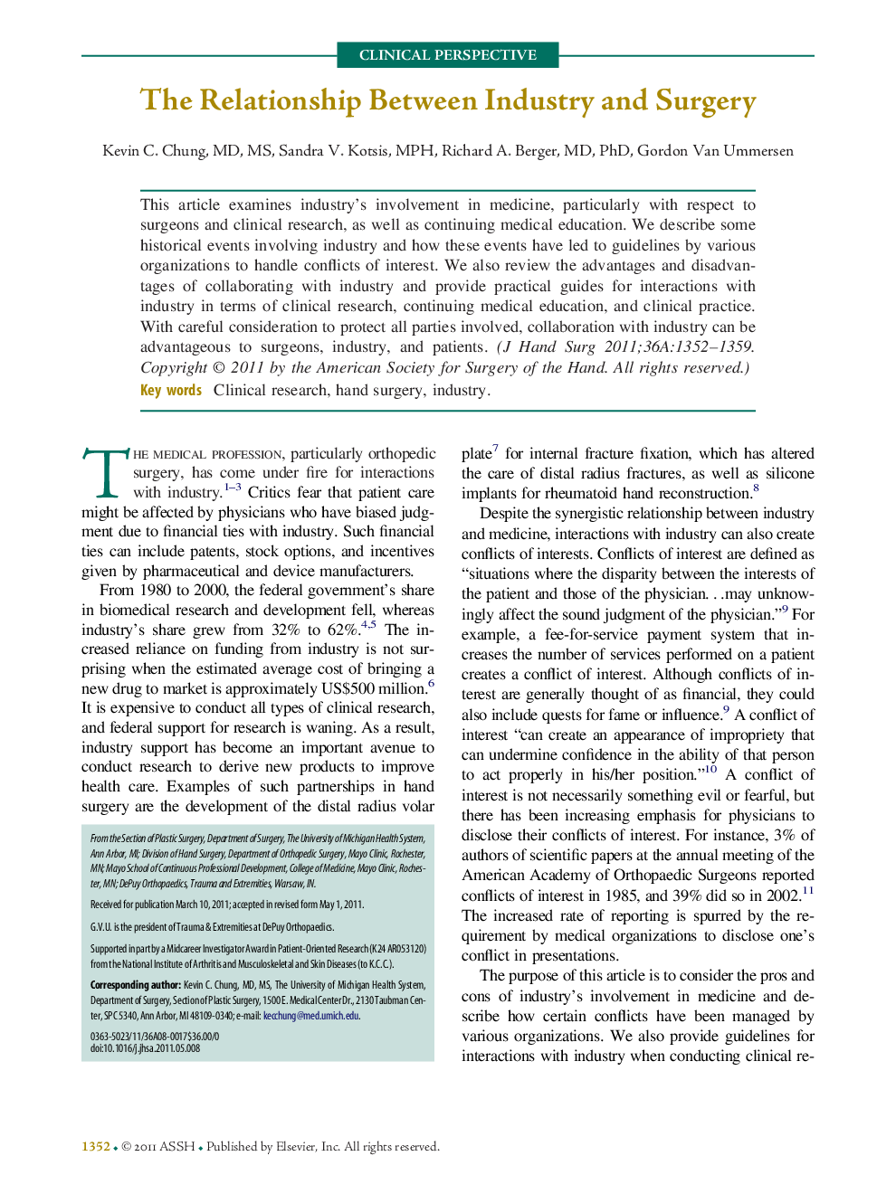 The Relationship Between Industry and Surgery 