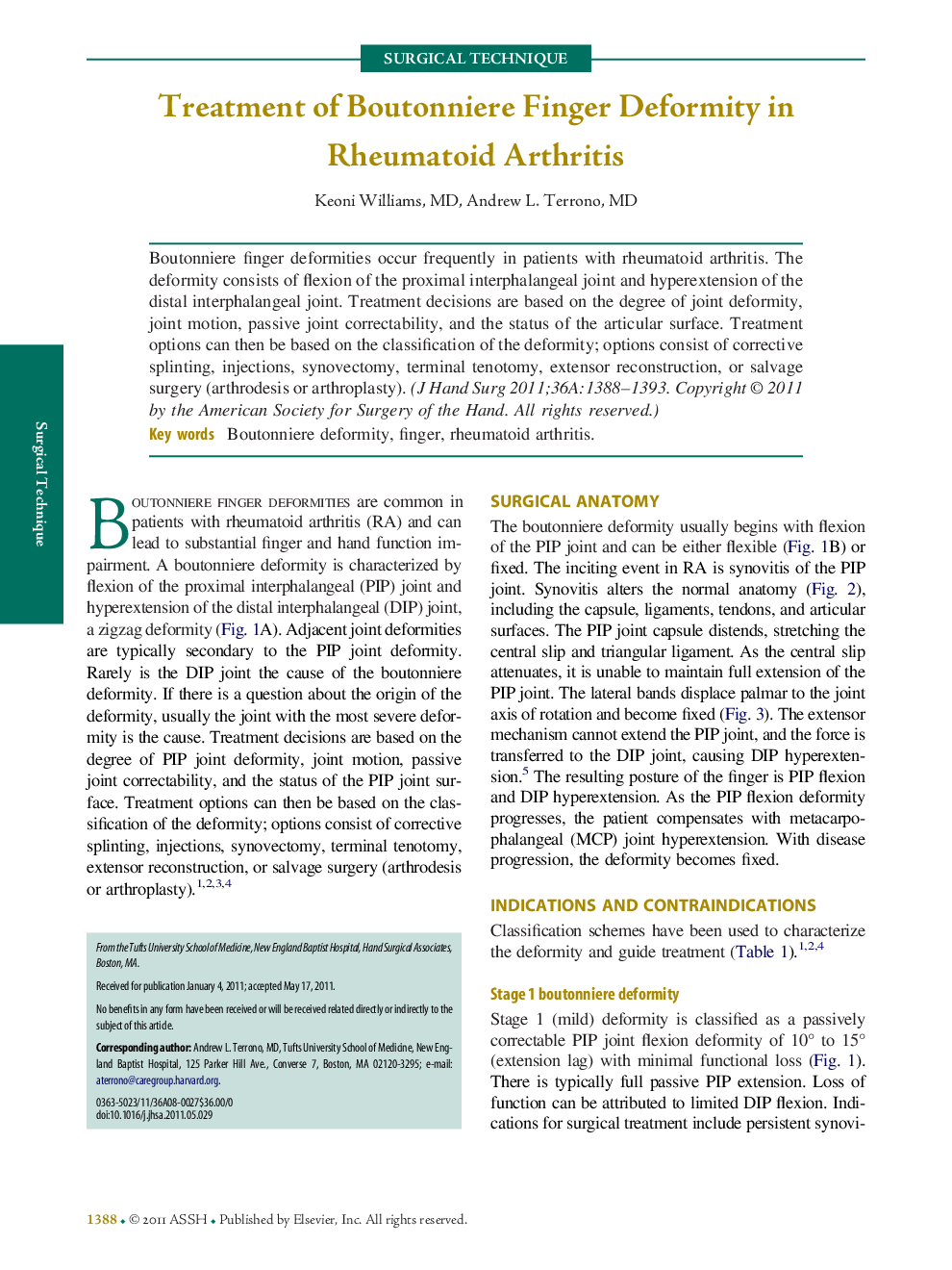 Treatment of Boutonniere Finger Deformity in Rheumatoid Arthritis 