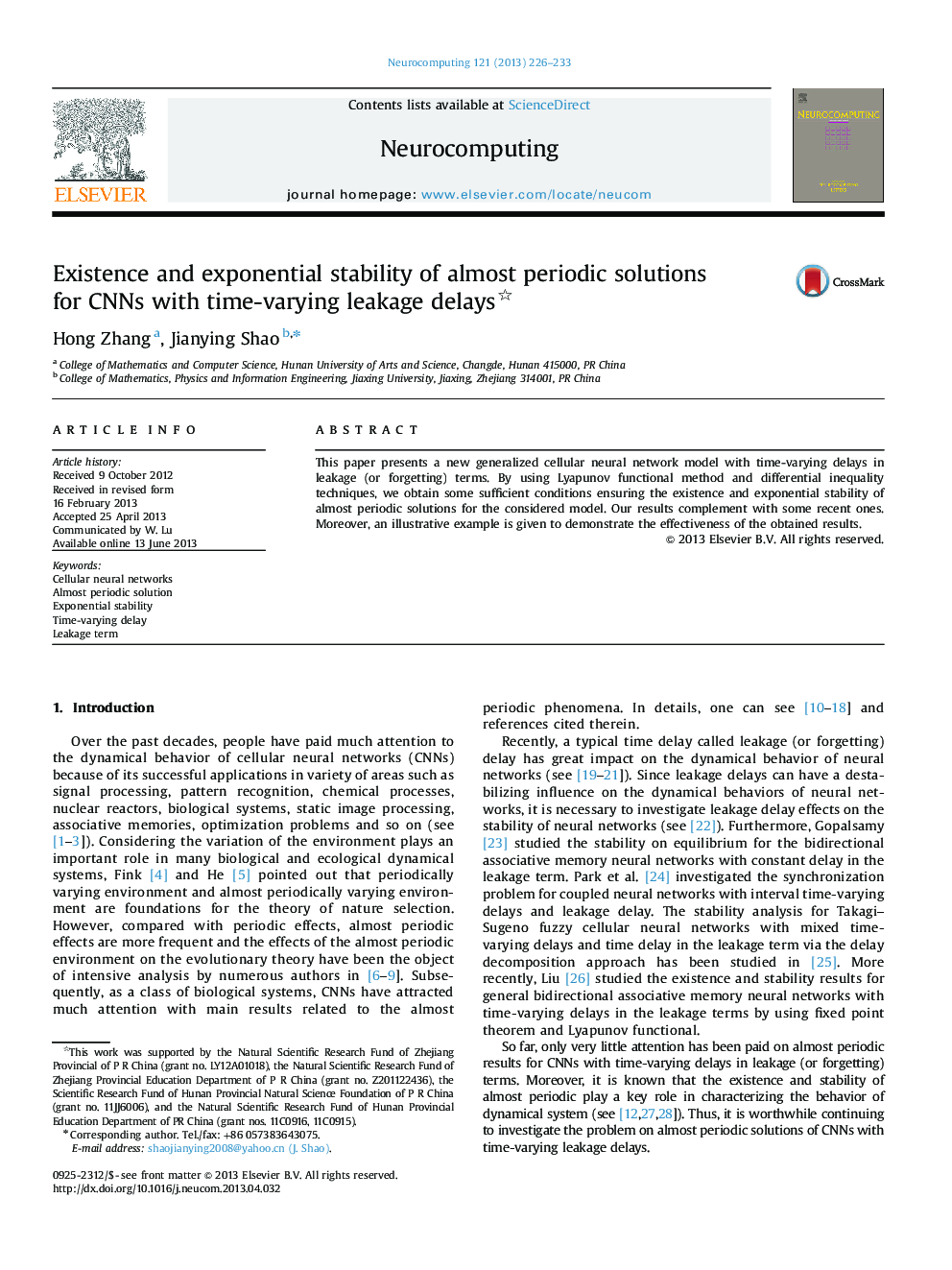 Existence and exponential stability of almost periodic solutions for CNNs with time-varying leakage delays 