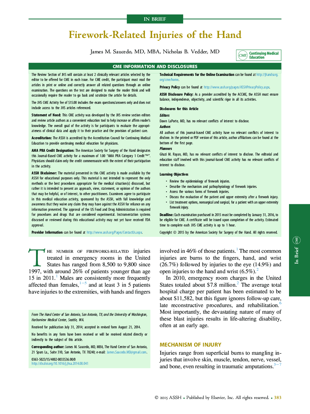 Firework-Related Injuries of the Hand