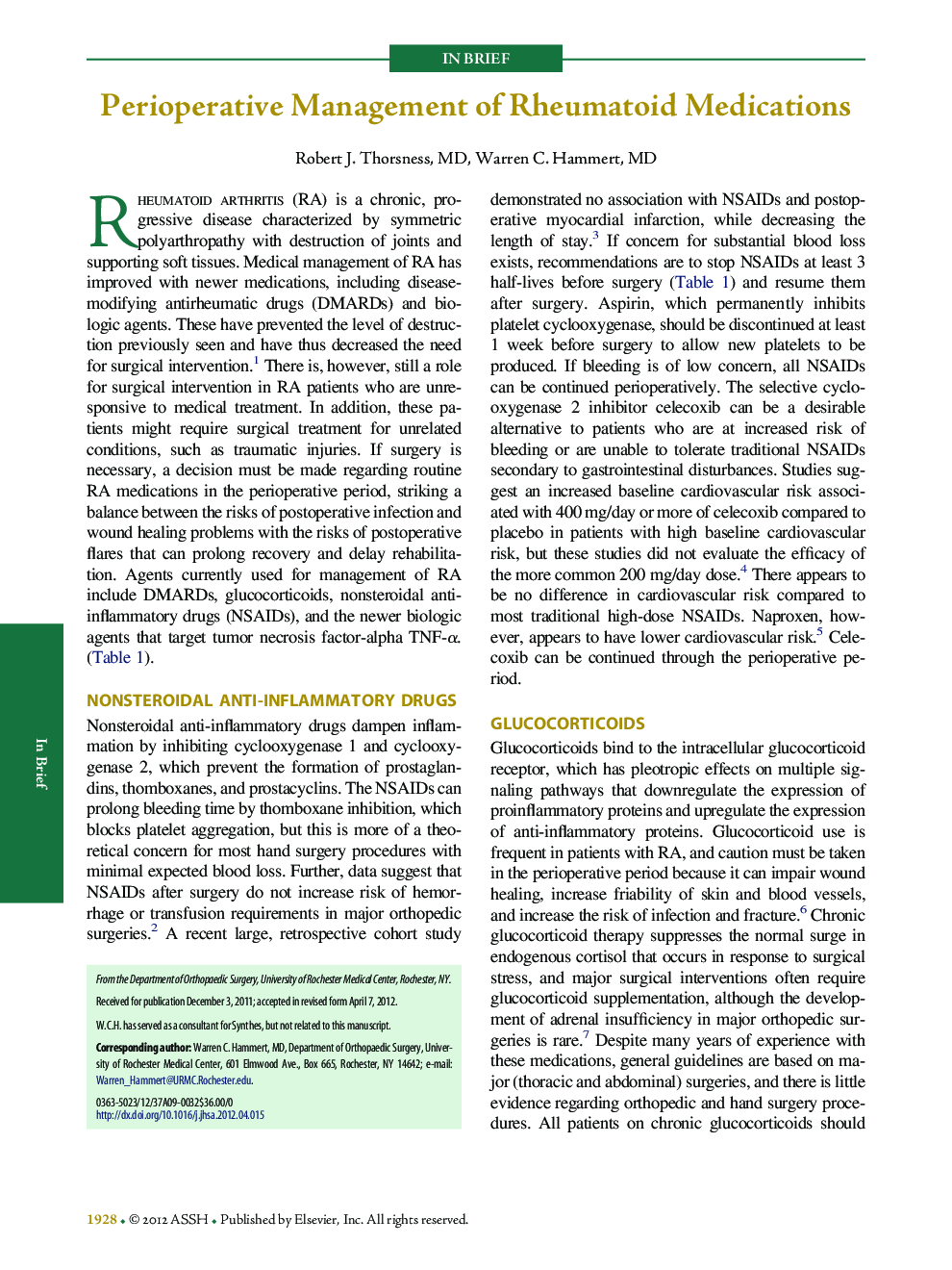 Perioperative Management of Rheumatoid Medications