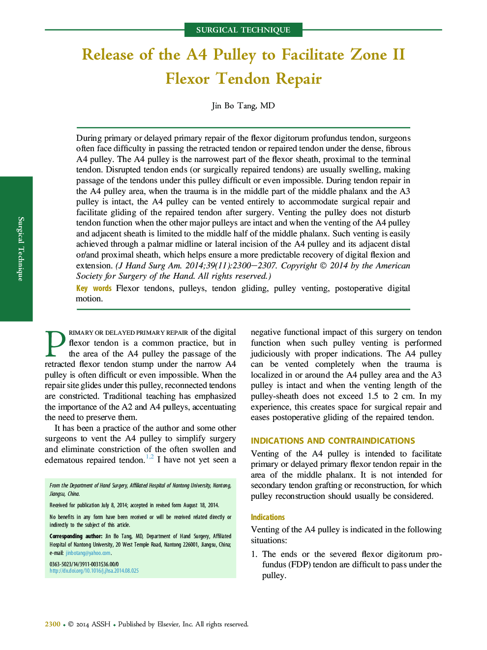 Release of the A4 Pulley to Facilitate Zone II Flexor Tendon Repair 