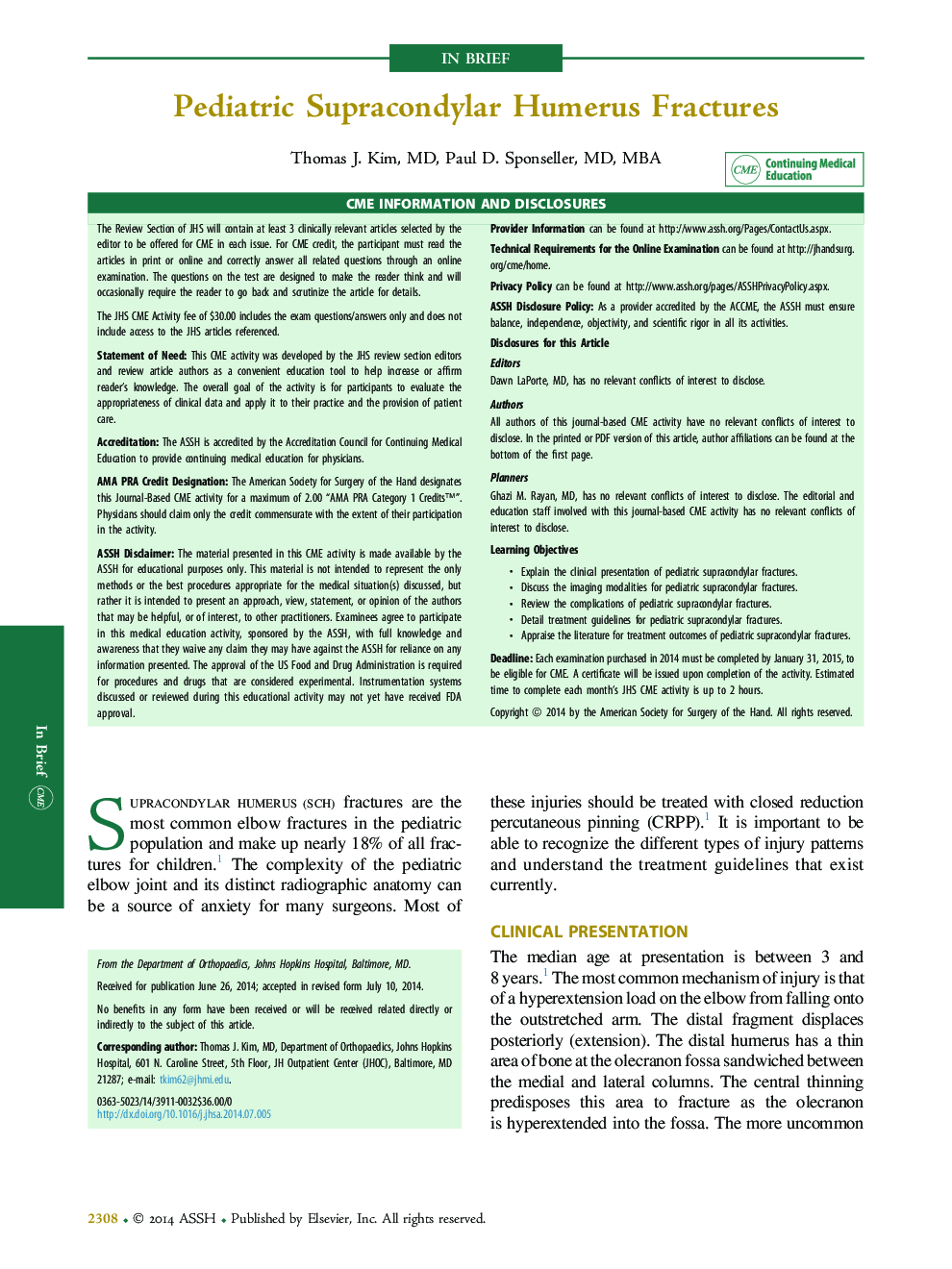 Pediatric Supracondylar Humerus Fractures