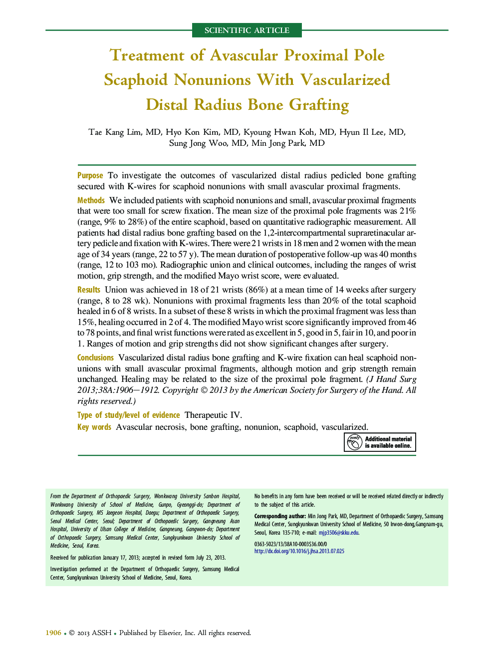 Treatment of Avascular Proximal Pole ScaphoidÂ Nonunions With Vascularized DistalÂ Radius Bone Grafting