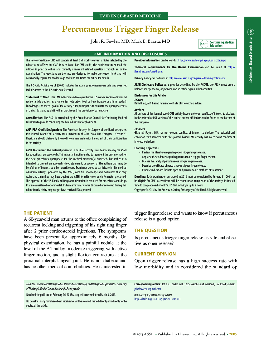 Percutaneous Trigger Finger Release