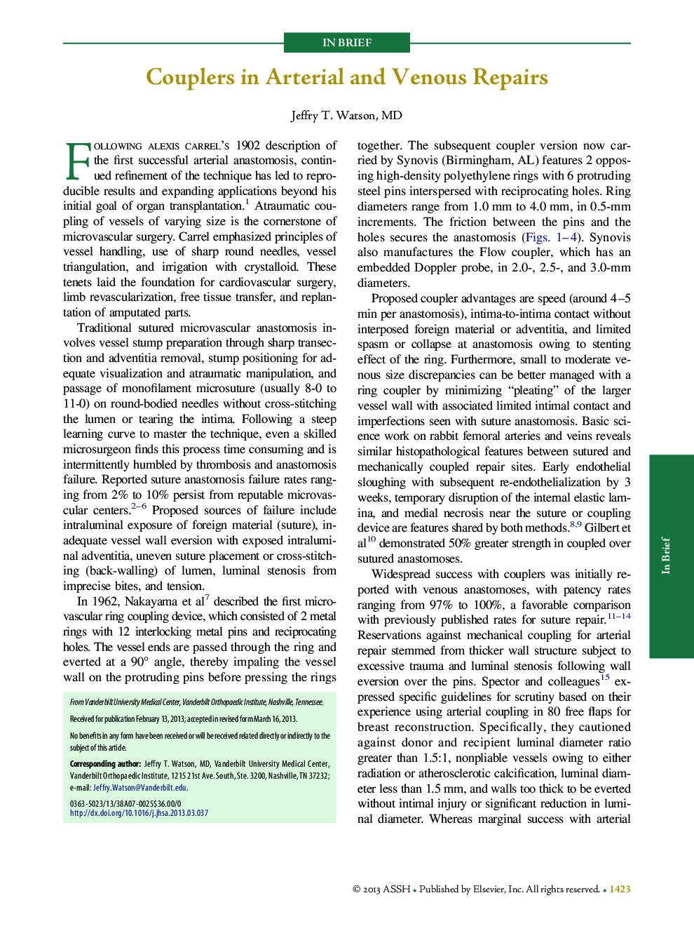 Couplers in Arterial and Venous Repairs
