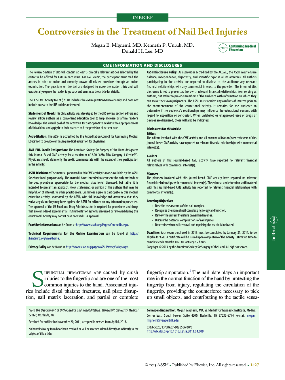 Controversies in the Treatment of Nail Bed Injuries