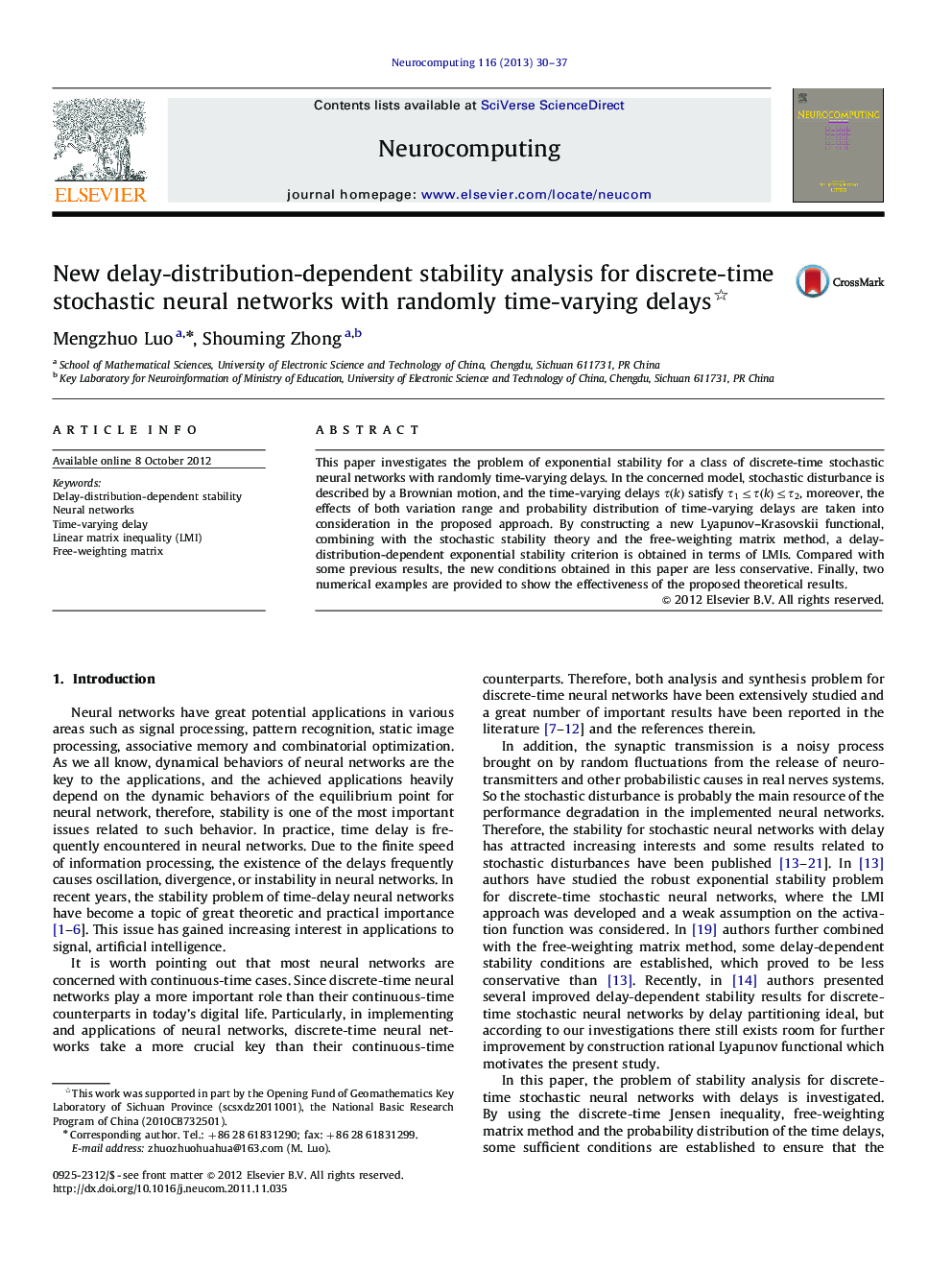 New delay-distribution-dependent stability analysis for discrete-time stochastic neural networks with randomly time-varying delays 