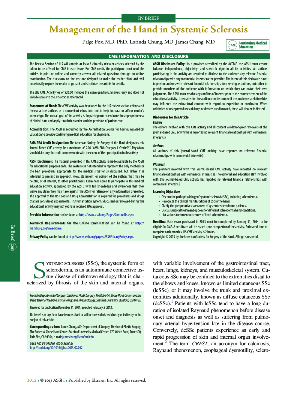 Management of the Hand in Systemic Sclerosis