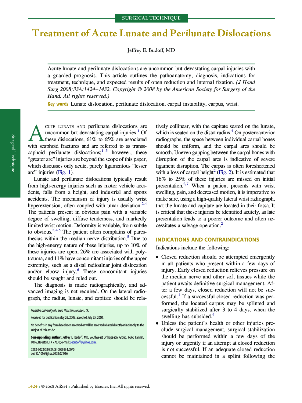 Treatment of Acute Lunate and Perilunate Dislocations 