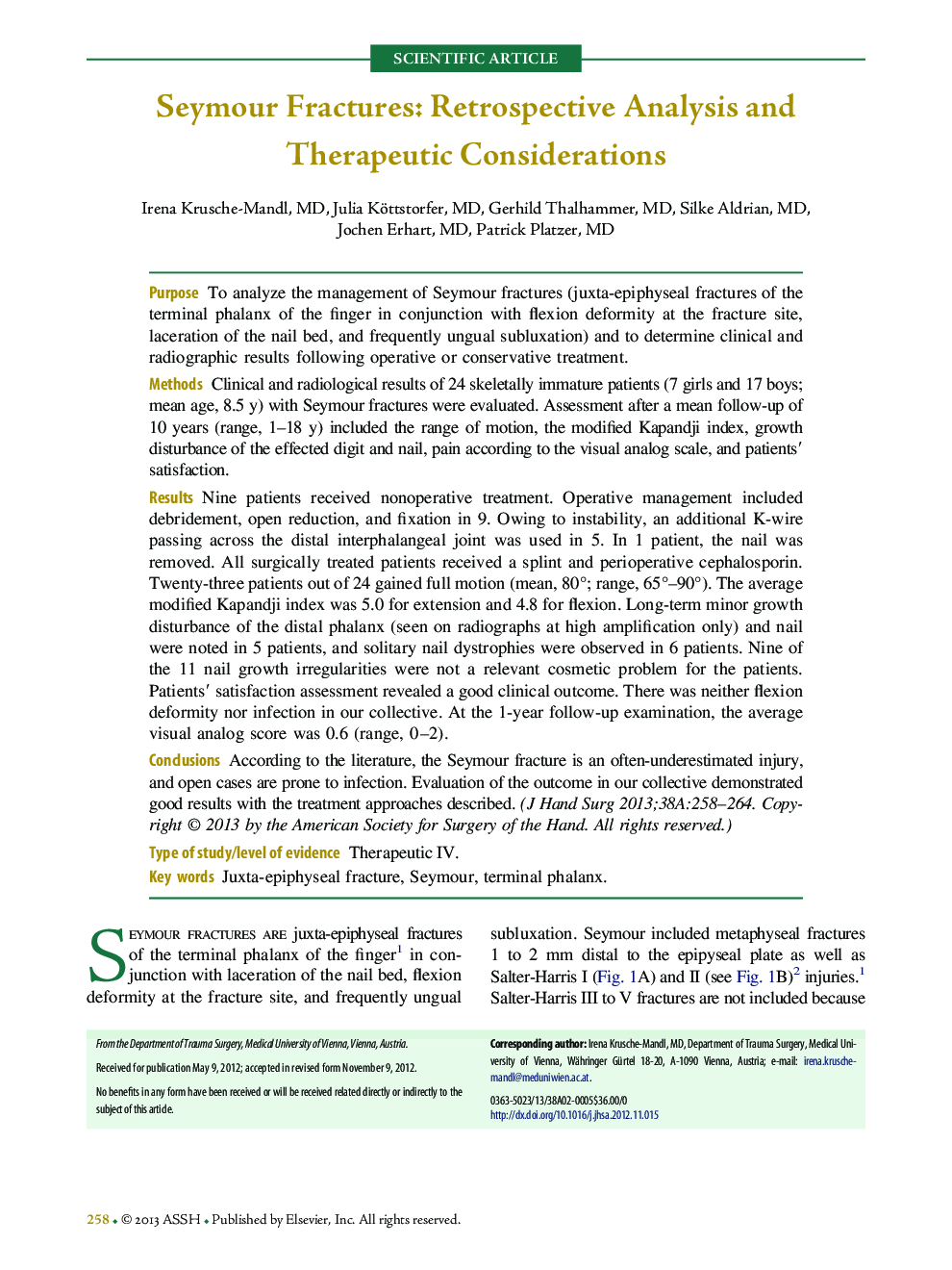 Seymour Fractures: Retrospective Analysis and Therapeutic Considerations 