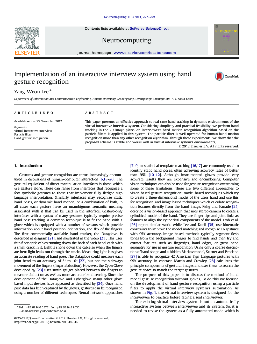 Implementation of an interactive interview system using hand gesture recognition