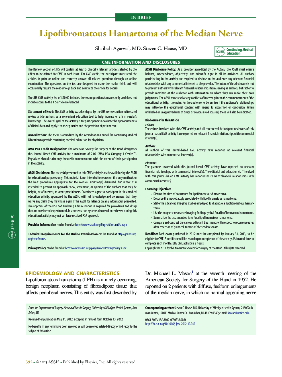 Lipofibromatous Hamartoma of the Median Nerve