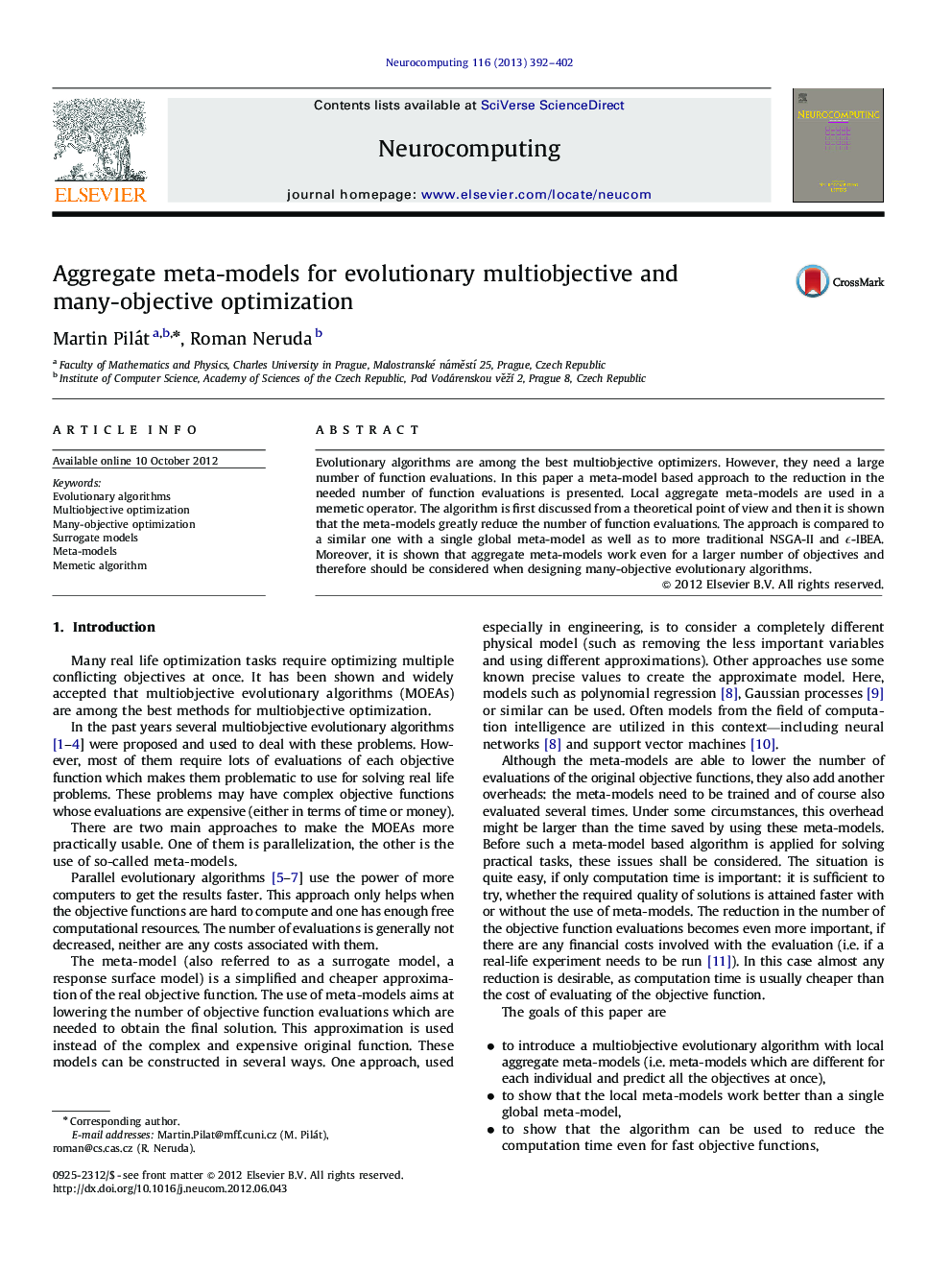 Aggregate meta-models for evolutionary multiobjective and many-objective optimization