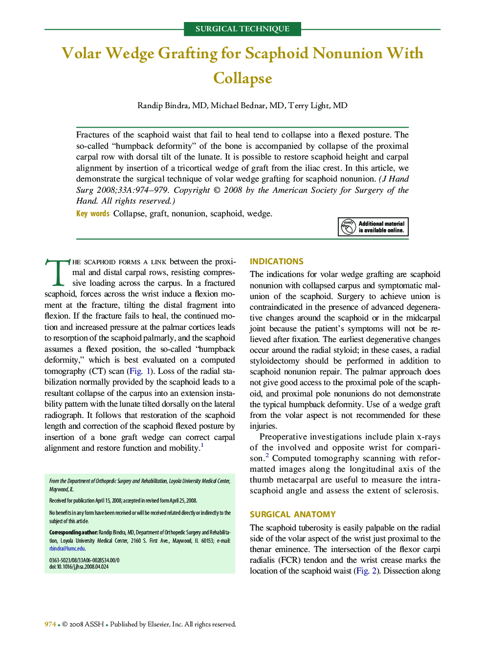 Volar Wedge Grafting for Scaphoid Nonunion With Collapse 