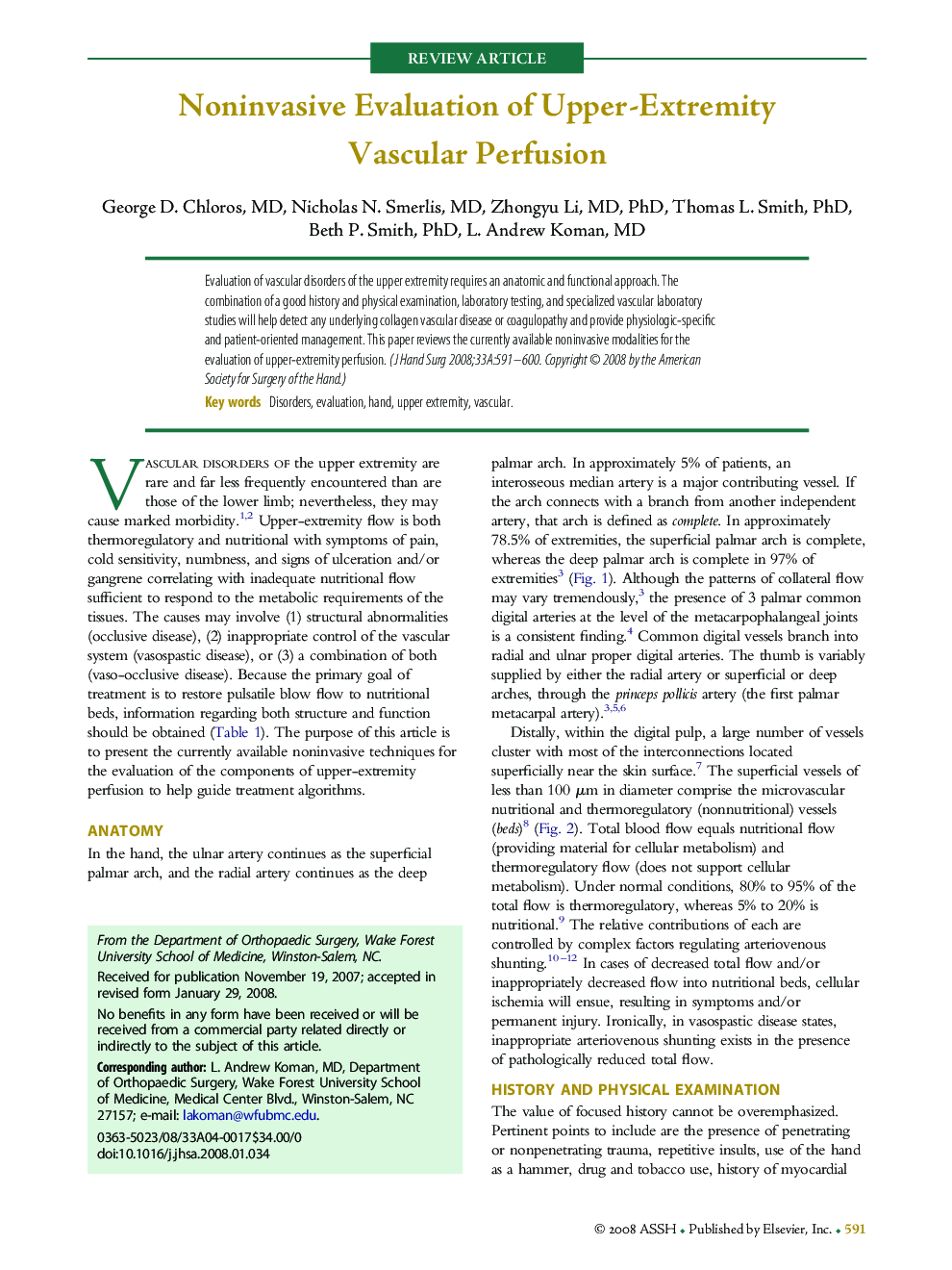 Noninvasive Evaluation of Upper-Extremity Vascular Perfusion 