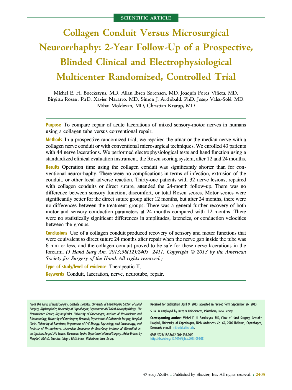 Collagen Conduit Versus Microsurgical Neurorrhaphy: 2-Year Follow-Up of a Prospective, Blinded Clinical and Electrophysiological Multicenter Randomized, Controlled Trial 