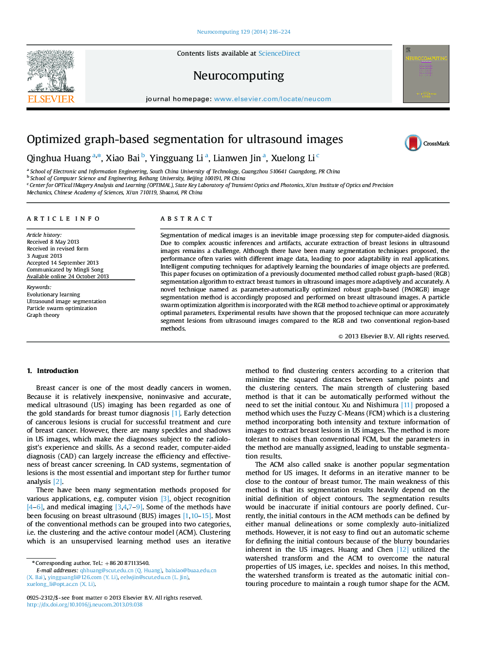 Optimized graph-based segmentation for ultrasound images
