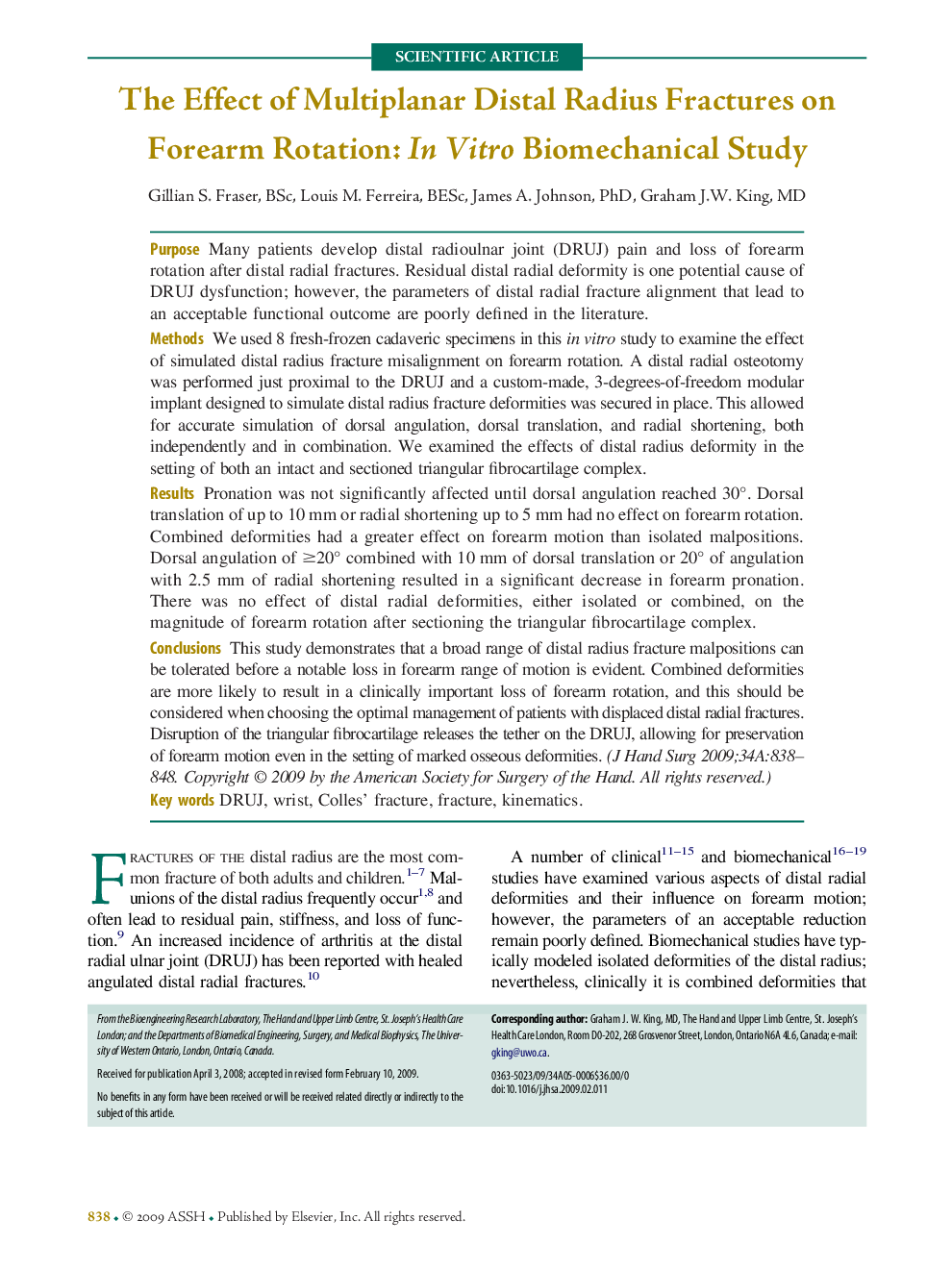 The Effect of Multiplanar Distal Radius Fractures on Forearm Rotation: In Vitro Biomechanical Study