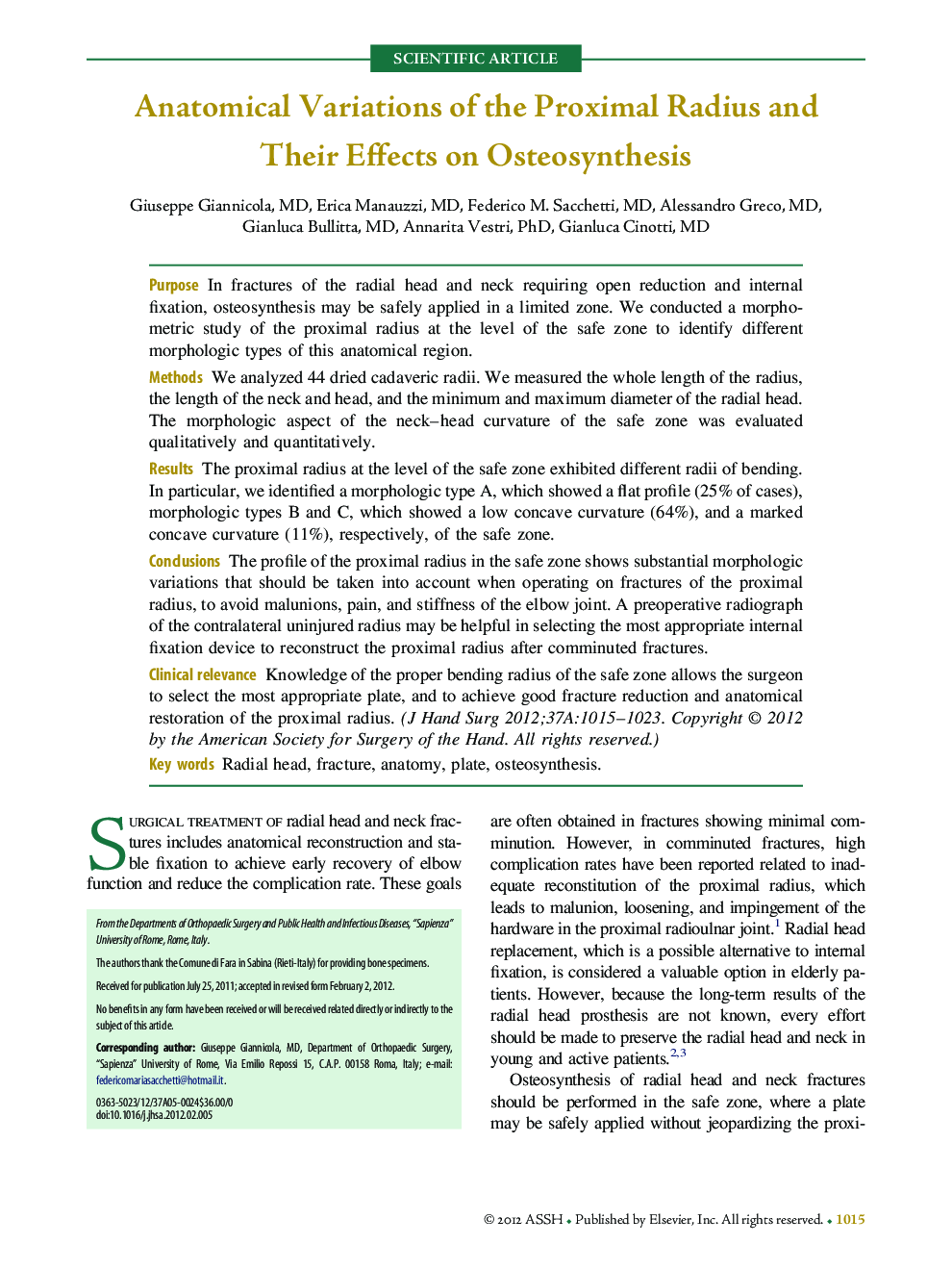 Anatomical Variations of the Proximal Radius and Their Effects on Osteosynthesis