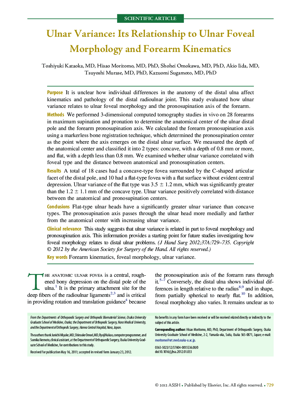 Ulnar Variance: Its Relationship to Ulnar Foveal Morphology and Forearm Kinematics 