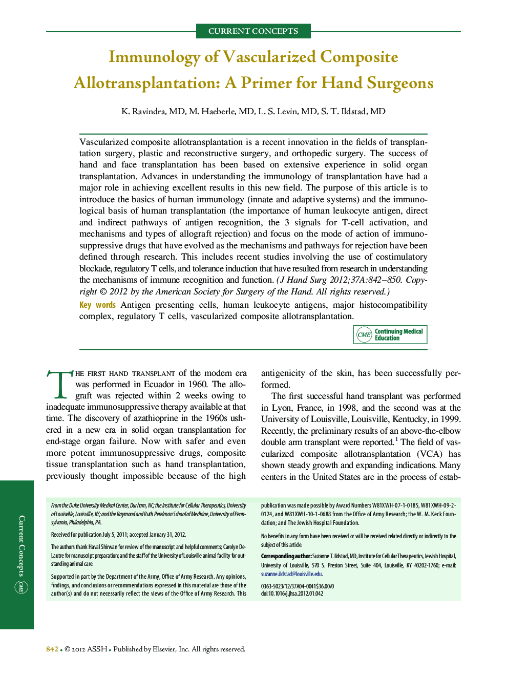 عکس صفحه اول مقاله: Immunology of Vascularized Composite Allotransplantation: A Primer for Hand Surgeons Immunology of Vascularized Composite Allotransplantation: A Primer for Hand Surgeons