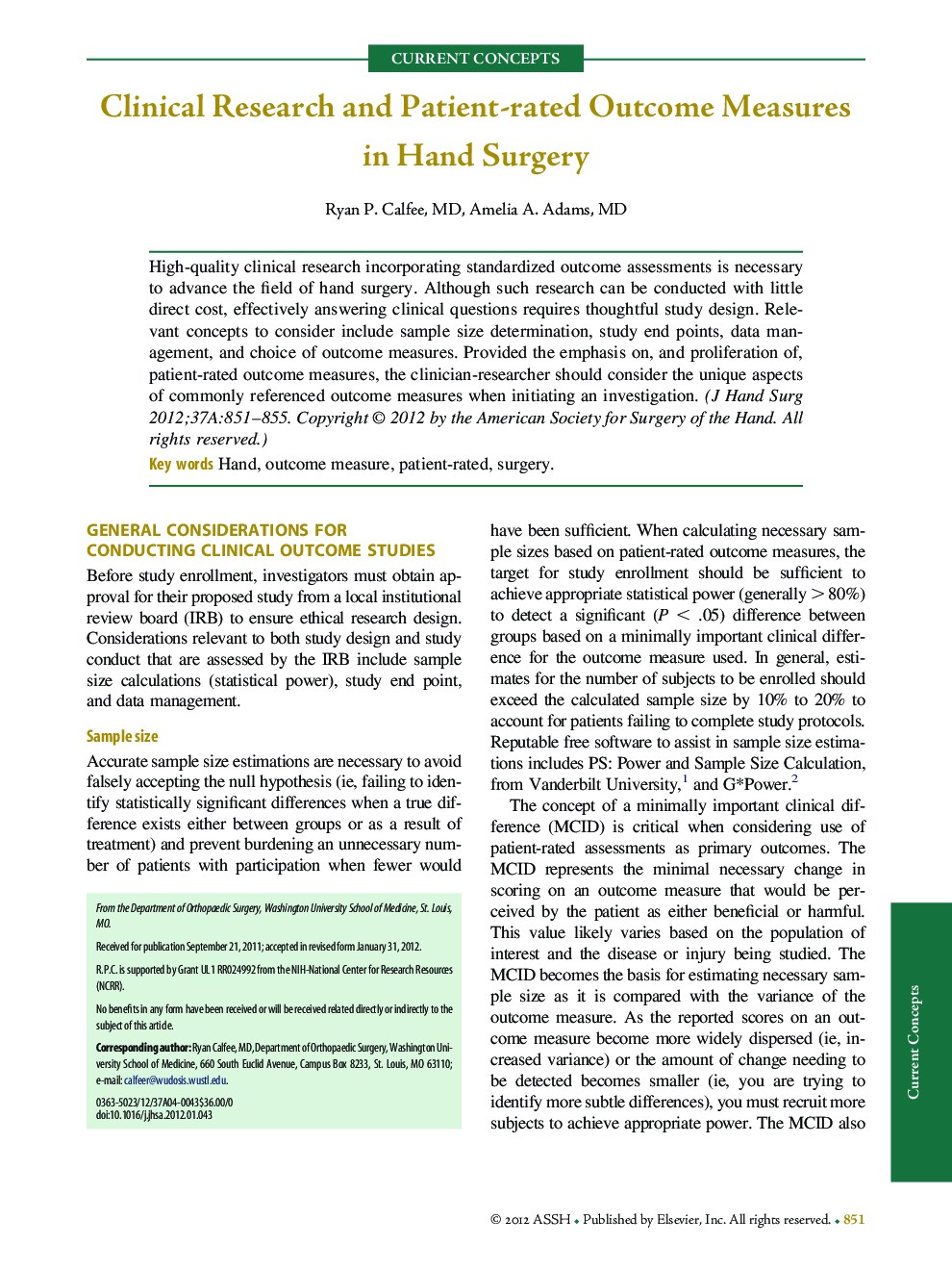 Clinical Research and Patient-rated Outcome Measures in Hand Surgery 