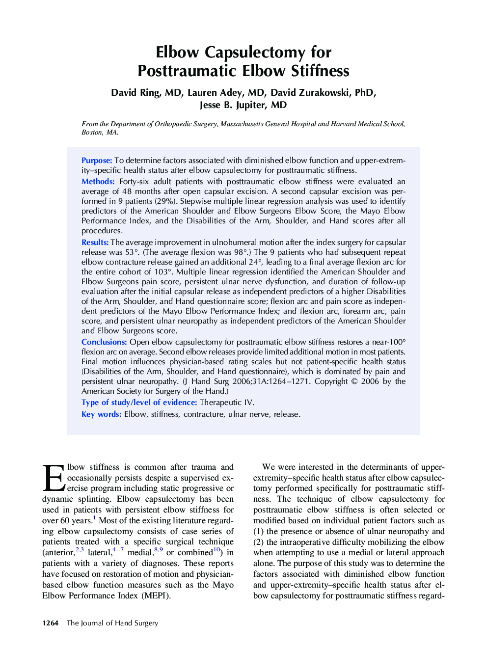 Elbow Capsulectomy for Posttraumatic Elbow Stiffness 