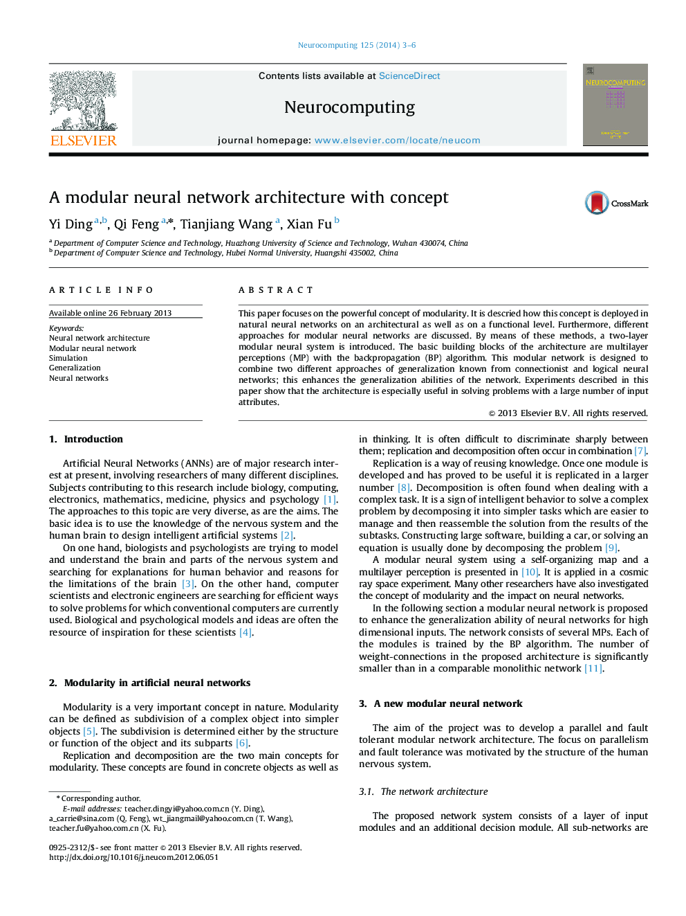 A modular neural network architecture with concept