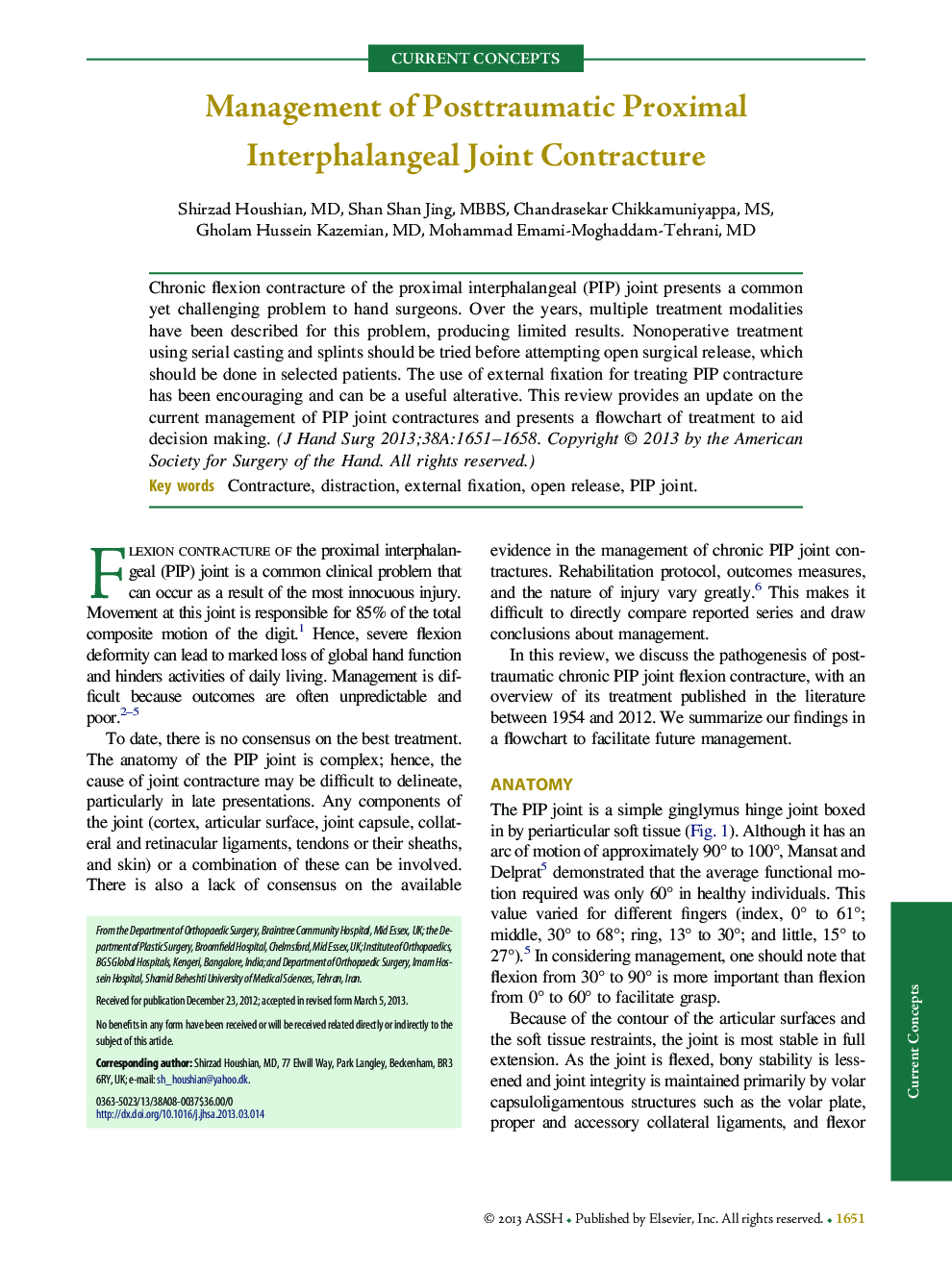 Management of Posttraumatic Proximal Interphalangeal Joint Contracture 