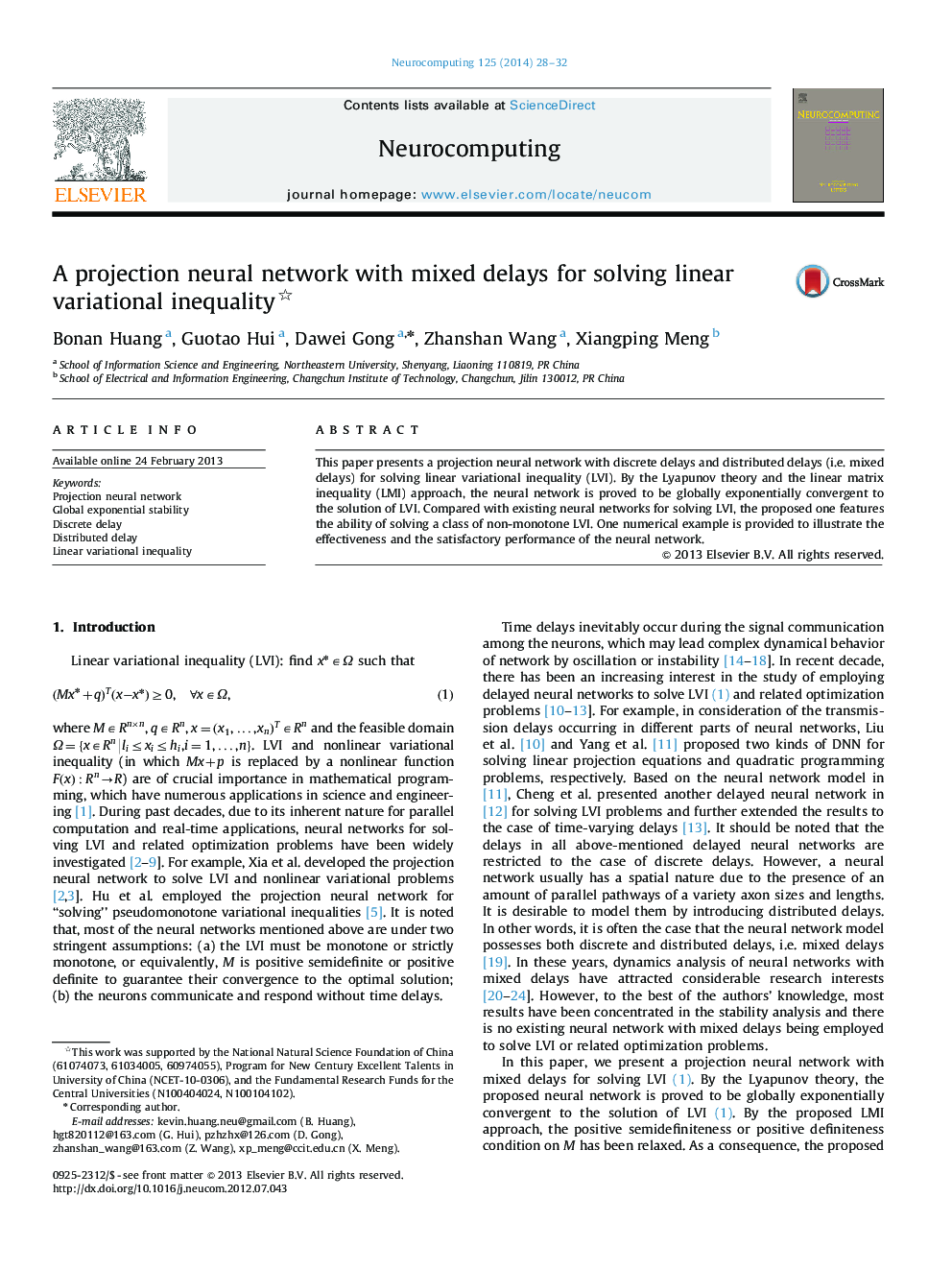 A projection neural network with mixed delays for solving linear variational inequality 