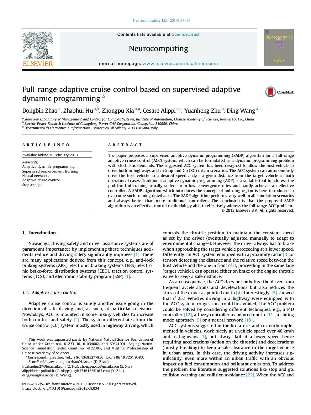 Full-range adaptive cruise control based on supervised adaptive dynamic programming 