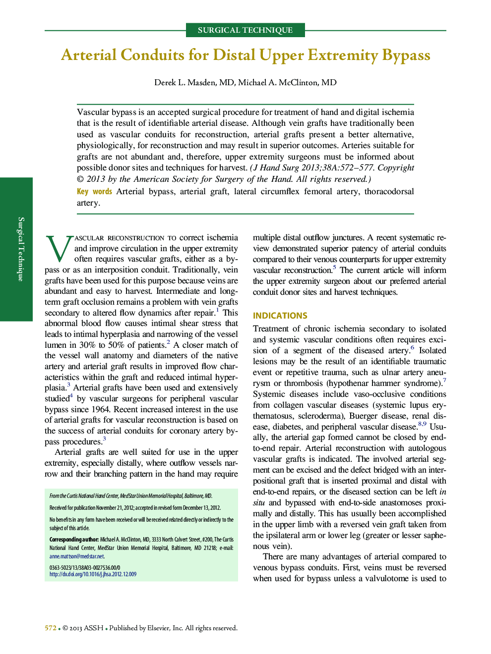 Arterial Conduits for Distal Upper Extremity Bypass 