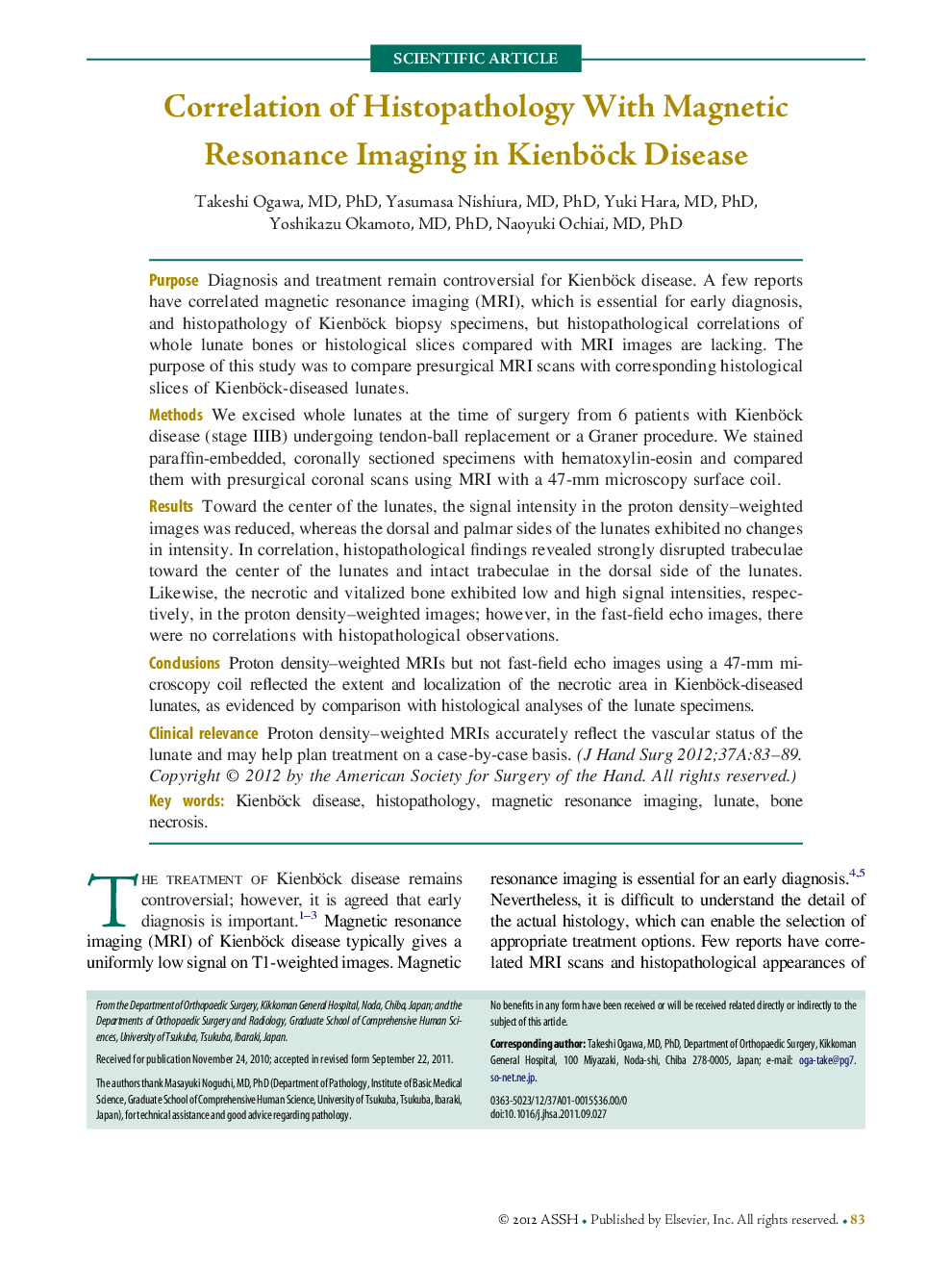 Correlation of Histopathology With Magnetic Resonance Imaging in Kienböck Disease 