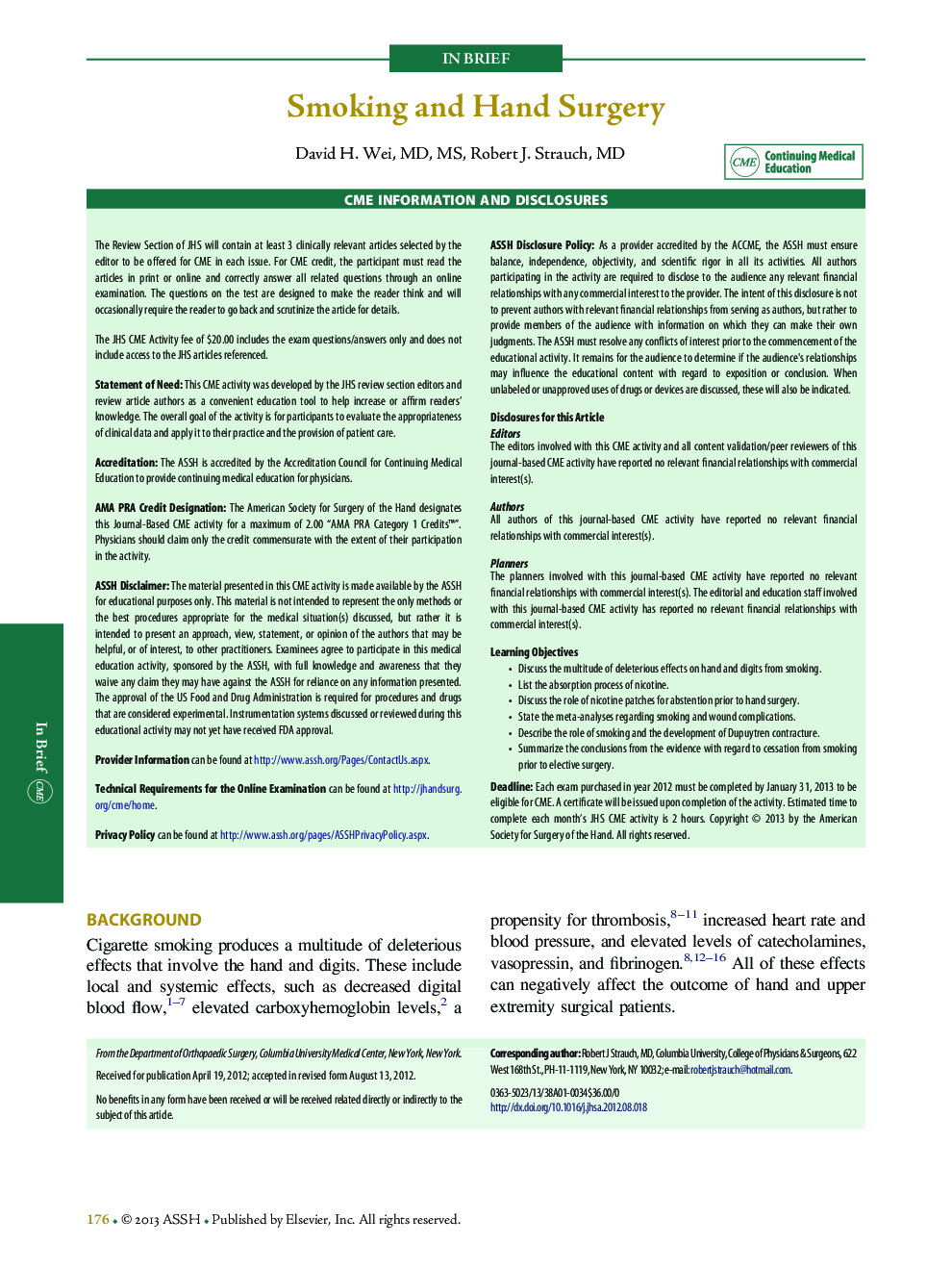 عکس صفحه اول مقاله: Smoking and Hand Surgery Smoking and Hand Surgery