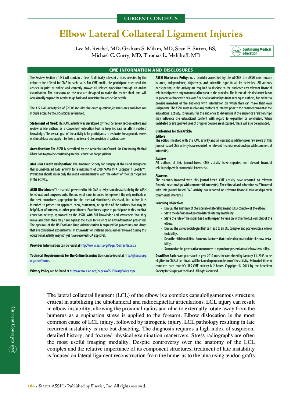 Elbow Lateral Collateral Ligament Injuries 