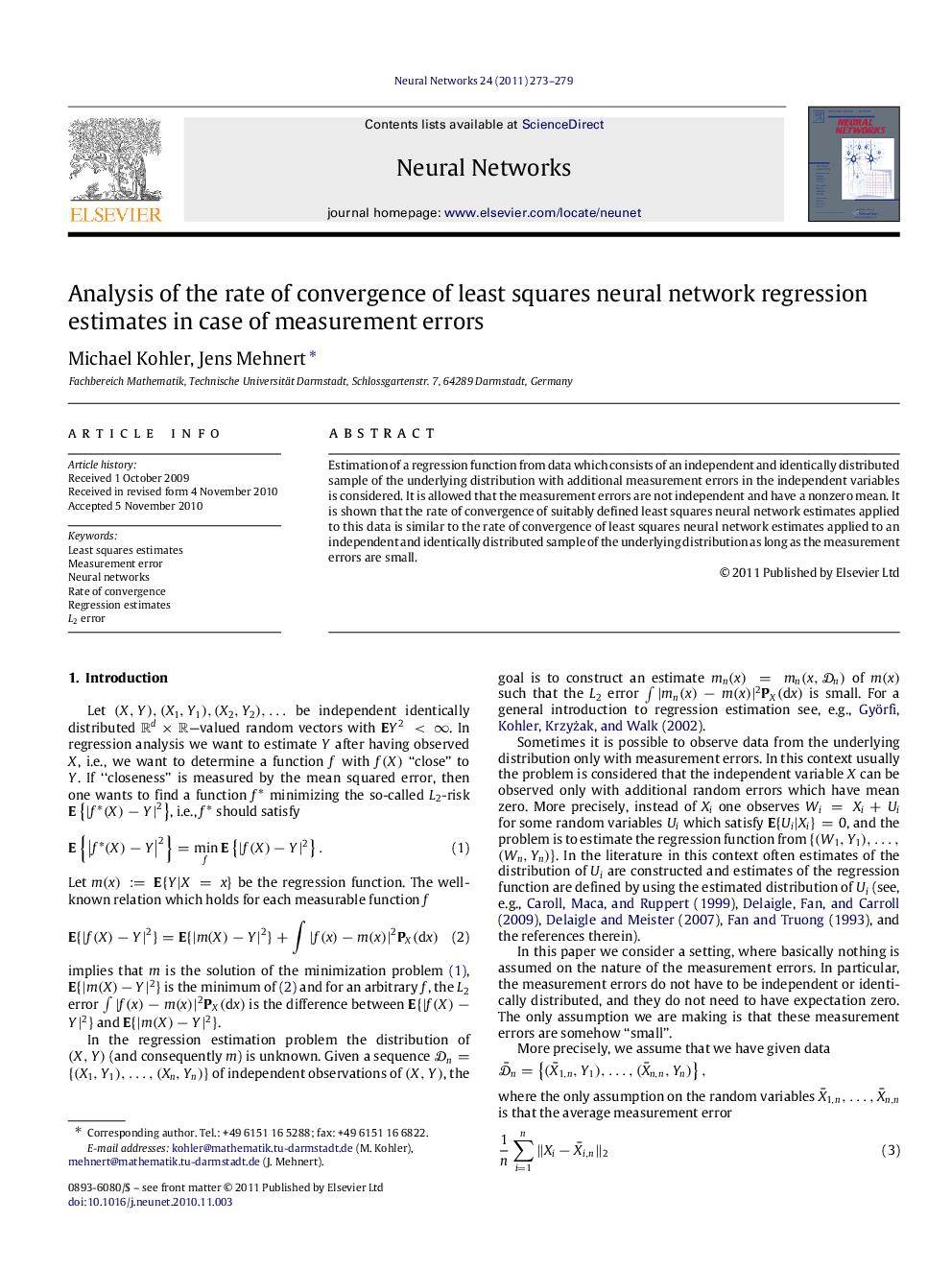 Analysis of the rate of convergence of least squares neural network regression estimates in case of measurement errors