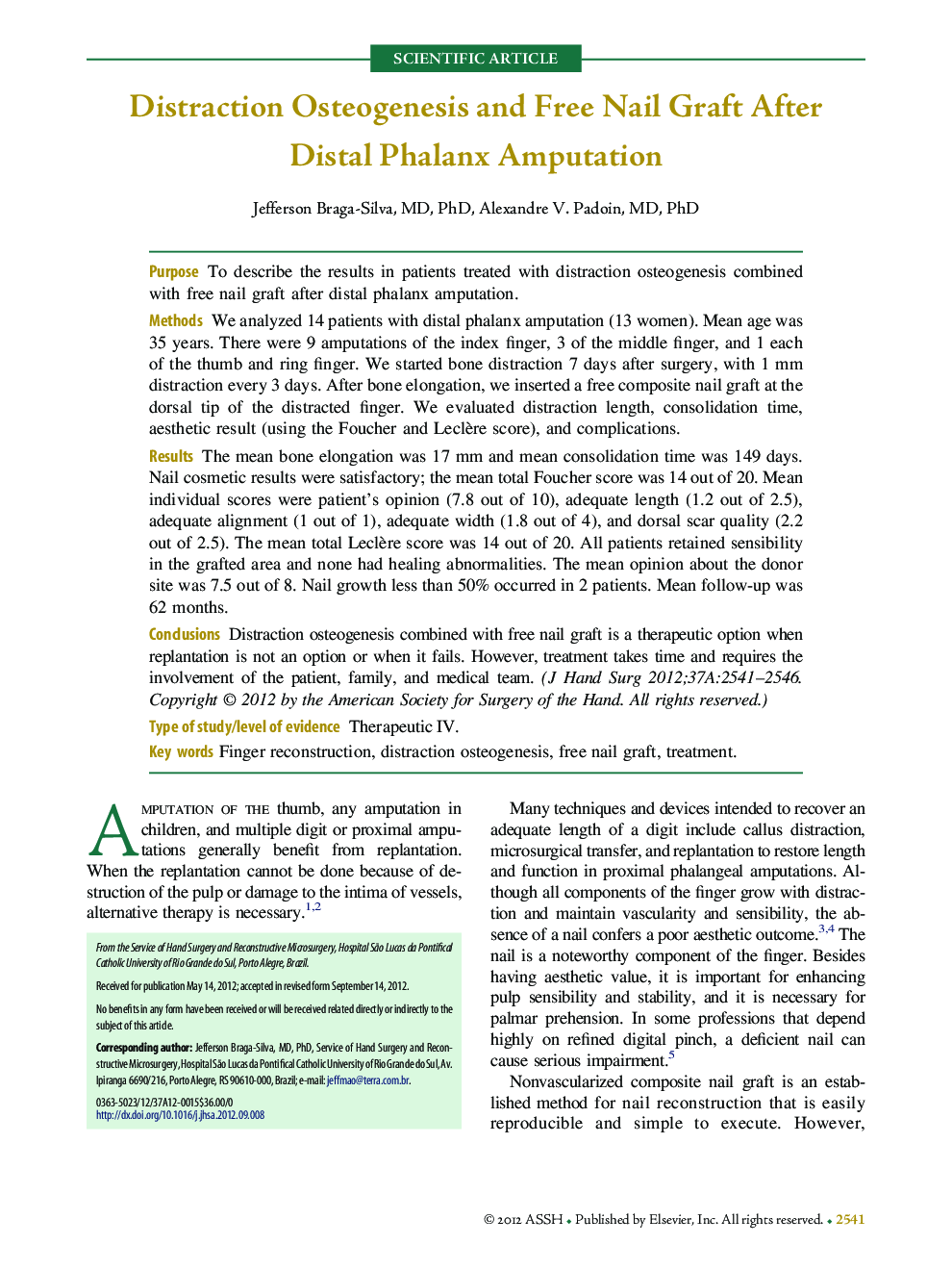 Distraction Osteogenesis and Free Nail Graft After Distal Phalanx Amputation 