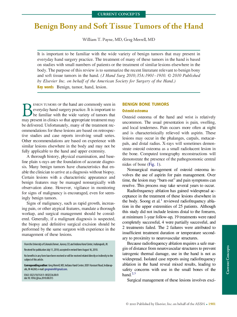 Benign Bony and Soft Tissue Tumors of the Hand 