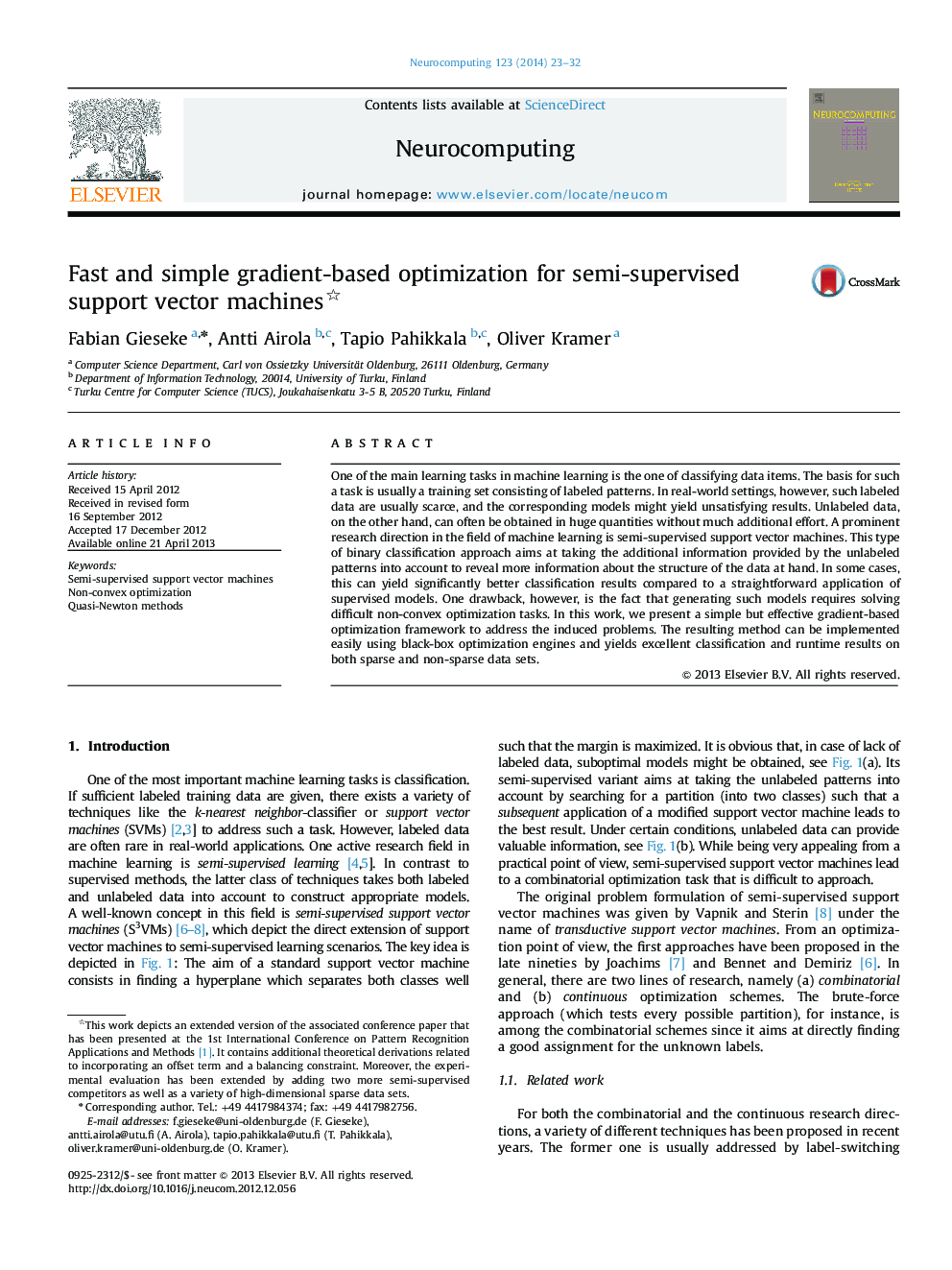 Fast and simple gradient-based optimization for semi-supervised support vector machines 