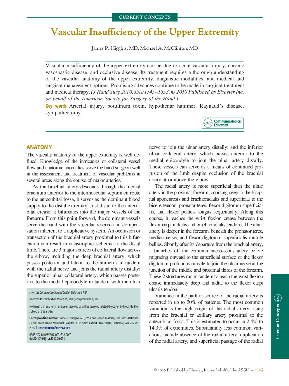 Vascular Insufficiency of the Upper Extremity 