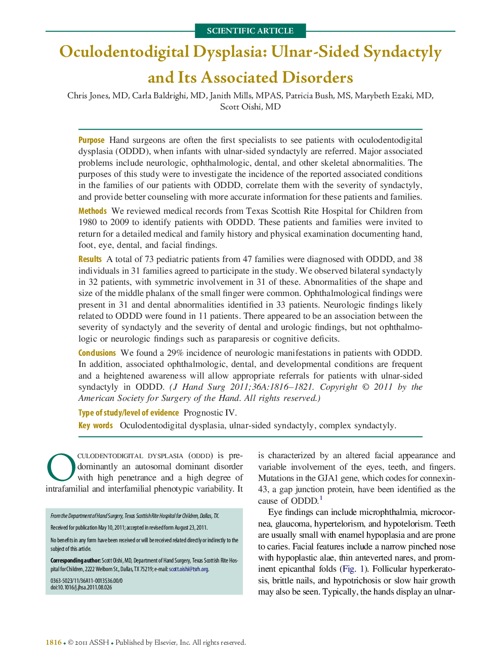 عکس صفحه اول مقاله: Oculodentodigital Dysplasia: Ulnar-Sided Syndactyly and Its Associated Disorders Oculodentodigital Dysplasia: Ulnar-Sided Syndactyly and Its Associated Disorders