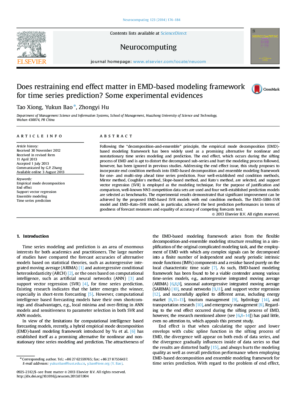 Does restraining end effect matter in EMD-based modeling framework for time series prediction? Some experimental evidences