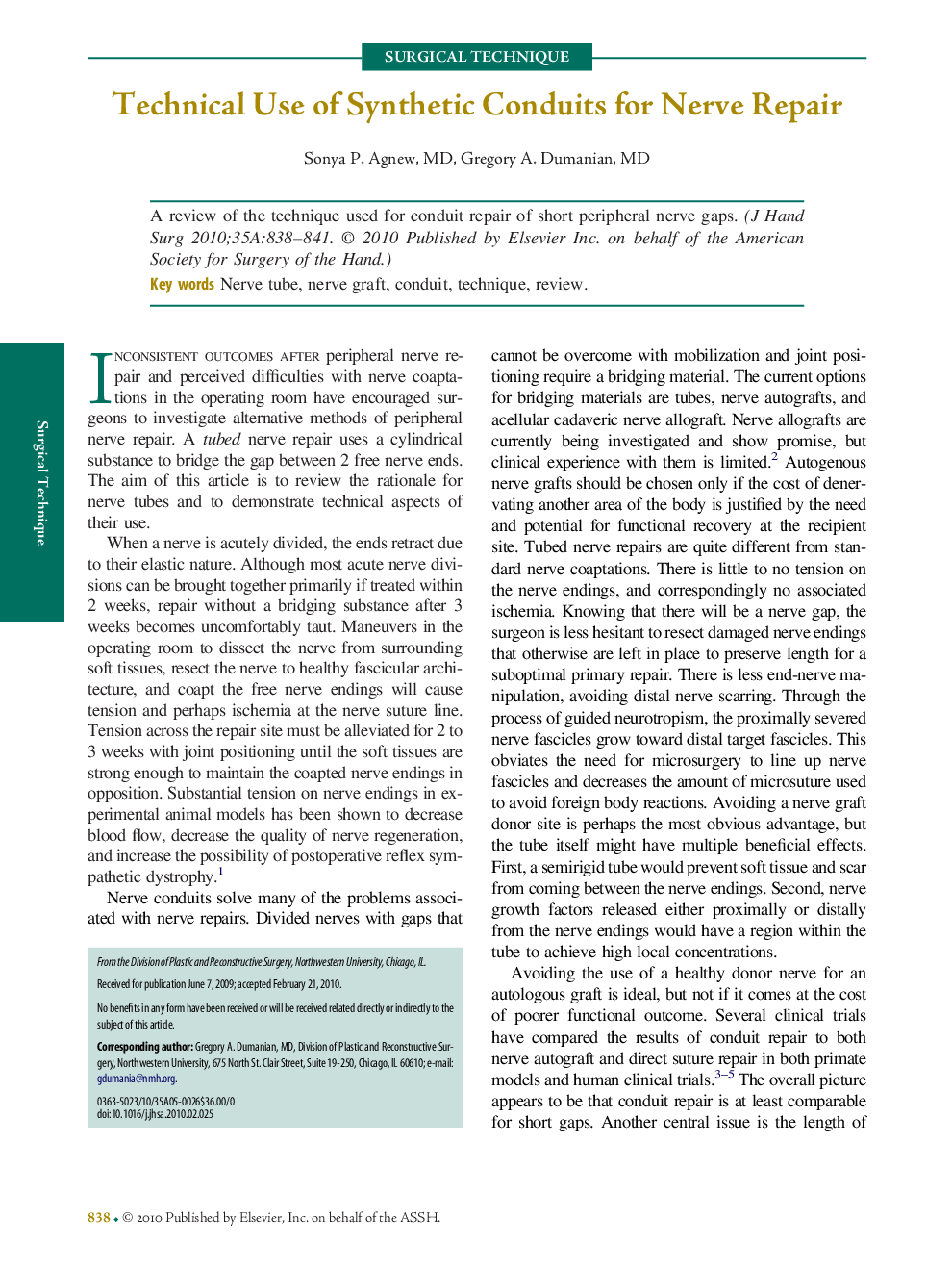 Technical Use of Synthetic Conduits for Nerve Repair 