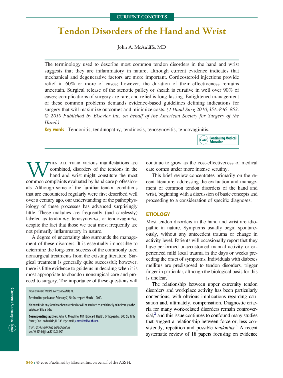 Tendon Disorders of the Hand and Wrist 