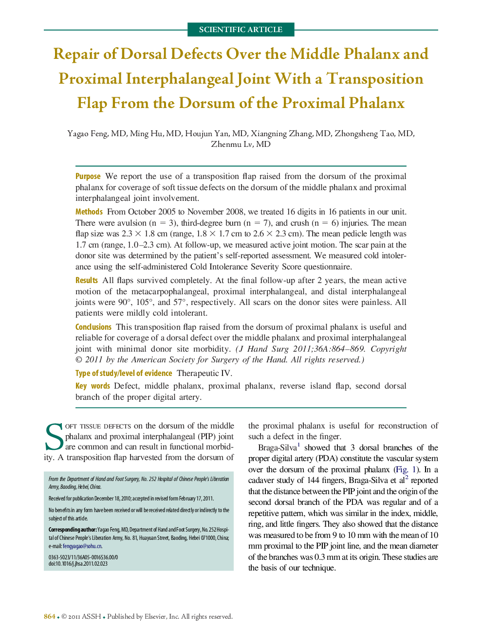 Repair of Dorsal Defects Over the Middle Phalanx and Proximal Interphalangeal Joint With a Transposition Flap From the Dorsum of the Proximal Phalanx 