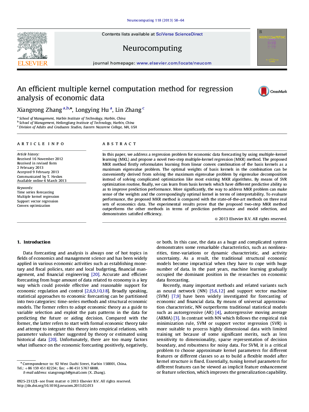 An efficient multiple kernel computation method for regression analysis of economic data