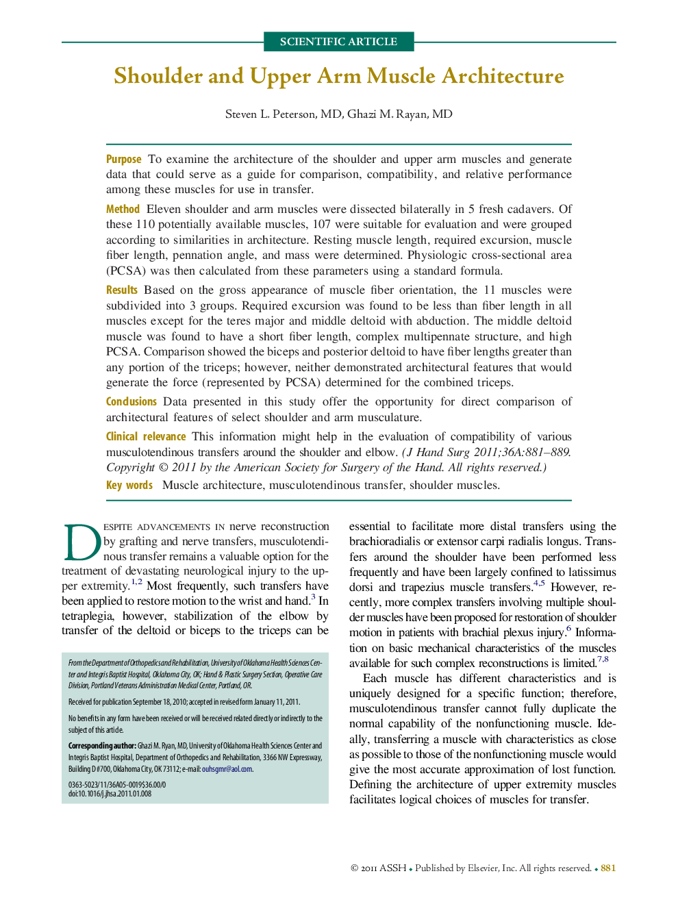 Shoulder and Upper Arm Muscle Architecture 